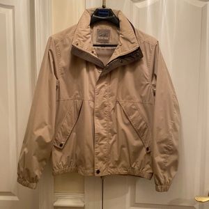 PACIFIC TRAIL Vintage Bomber Jacket Tan Zip Snap Zip Front Hood L Large EUC lcsr